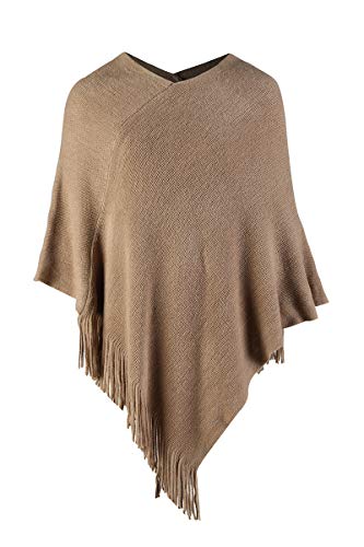 Women Poncho Sweater V Neck Solid Knit Pullover Cape Lightweight Shawl Elegant Wrap with Fringes Gifts for Womens2