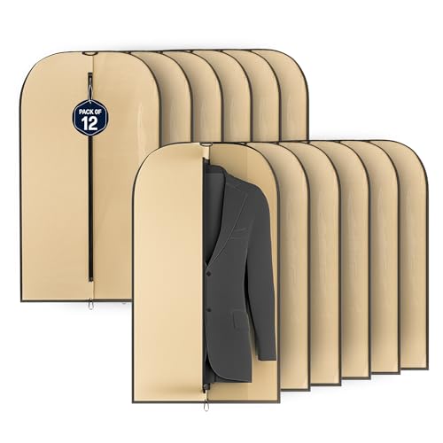 Image of Kuber Industries 12 Pcs Non Woven Coat cover | Travel Dress Covers with Zip | Hanging CoatJacket Bag for Wardrobe | Blazer Bags for Saree, Shirt | Unisex Half Transparent Suit Covers | Brown