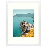 Frametory 12x16 Picture Frame with Mat for 8.5x11 - Composite Wood Frame for Poster Print Diamond Painting Wall Frame - Plexiglass (12x16, White)