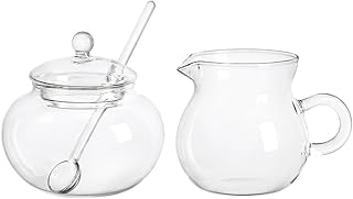 Glass Sugar and Creamer Set, Tea or Coffee Serving Set, Cream Pitcher with Sugar Bowl
