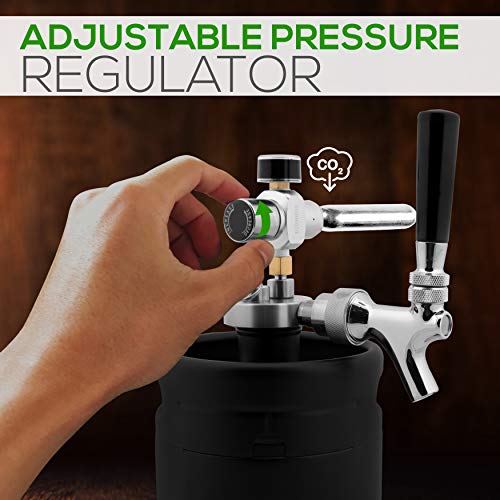 NutriChef Mini Keg Detachable Aluminum Regulator & Tap Spear Easy Storage Black Matte Powder Coated Pressurized Growler Homebrew Beer Dispenser PKBRTP60, 64 Oz
