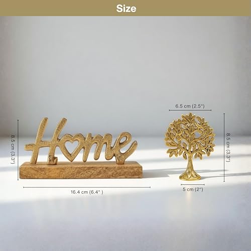 Image of BEHOMA Home Blessings Gift Set of 3 | Elephant Key Holder, Gold Home Word Sign & Brass Kalpavriksha Tree | Entryway Key Stand, Living Room Table Decor | Vastu Gift Set for Home