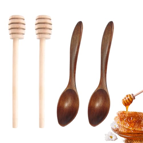 4 Pièces Agitateurs à Miel, Cuillères à Miel, Cuillères à Miel en Bois, Bâtonnets de Miel en Spirale, pour Mélange, Cuillere a Miel pour Mariage, Anniversaire, Fêtes