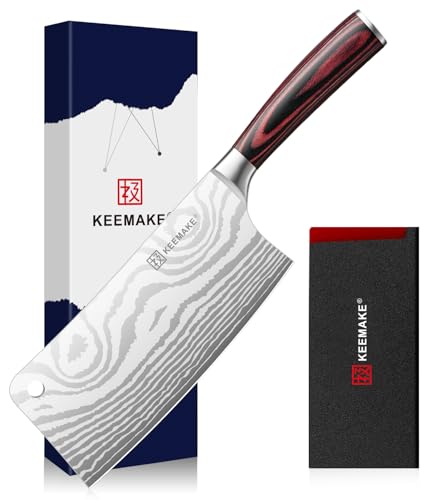 KEEMAKE 7 Inch Meat Cleaver Butcher Knife Heavy Duty - Forged High Carbon Stainless Steel, Bone Chopper Sharp Kitchen Knife with Sheath Professional Meat Cutting Tool Gift Box for BBQ Restaurant Home