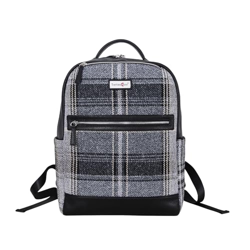TartanAire Mochila xadrez vintage para laptop, mochila clássica de tweed estilo britânico, leve e moderna mochila escolar casual, Preto, Large, Clássico
