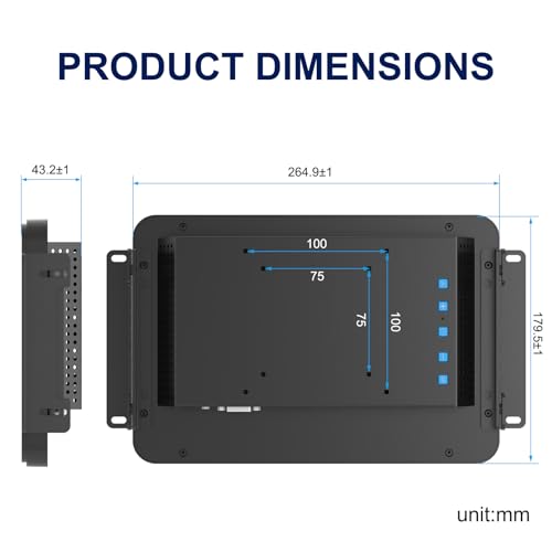 Image of 10-Point Multi-Touch Industrial Display, 10.1 Inch Open Frame Capacitive Touch Screen Monitor, 1280x800 10-Point LCD Display, IP65 Front Waterproof with HD-MI VGA Ports