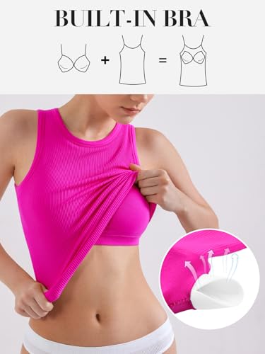 V FOR CITY Tank Top with Built in Bra for Women 2025 High Neck Seamless Camisole Basic Yoga Tops2