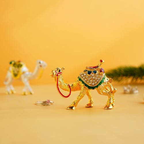 YU FENG Crystal Camel Figurines Decor Ornament,Golden Enamel Camel Statues Animal Trinket Jewelry Box Hinged
