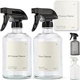 KIVY Glass Spray Bottles for Cleaning + Labels - 2x 16oz Empty Spray Bottles for Cleaning & Plants - Reusable Glass cleaning bottles - Cleaner spray bottle - 16 oz Glass spray bottle for plants