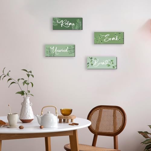 ONIZHITY Set de 4 Letreros Decorativos de Madera Verde Salvia para Baño 10X4 Pulgadas miniatura 7