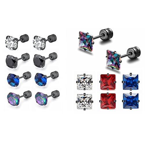 8 Pairs Tianium Screw Back Surgical Stainless Steel Stud Earrings For Women Men #TOP13