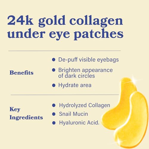 le gushe gold under eye patches for puffy eyes and dark circles 20 pairs - hydrating collagen under eye masks with snail mucin - soothing puffy eyes treatment for women amp men - bridesmaid gifts