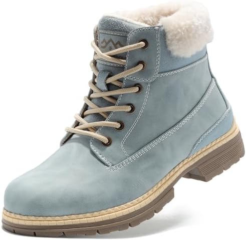 COTTIMO Women's Winter Snow Hiking Boots - Insulated Warm Work Boots for Women, Waterproof Non-Slip Fur-Lined Ankle Boots, Cute Blue Lightweight Outdoor Shoes Size 8.5
