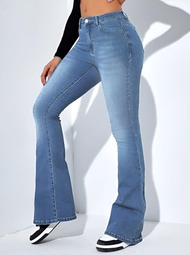 Image of Ben Martin Women's High Waist Jeans || Flared Bell Bottom Bootcut Pants || Wide Leg Stretch Denim - Perfect for Travel, Party & Everyday Use - Sizes 26-40 (1)