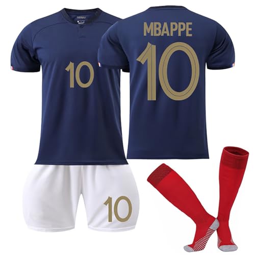 Football Kits for Kids 2024 2025 Home and Away Soccer Jerseys Boys Football Training Kit France Team Mba-Ppe Jerseys No.10 Football T-Shirts Shorts and Socks Tracksuit Set Kit for Boys 10-11 23/24 C
