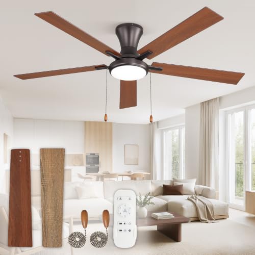 ZMISHIBO 60inch Ceiling Fans with Light Pull Chain and Remote Control Brown