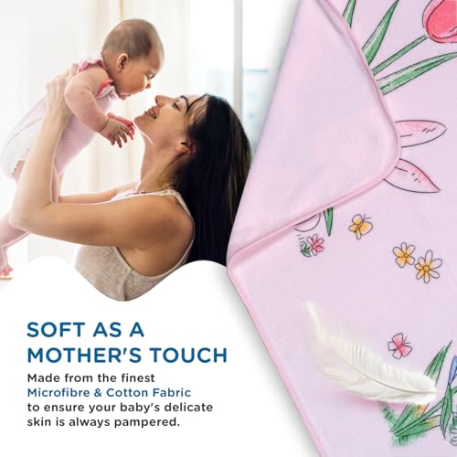 Image of Mee Mee Hooded Baby Bath Towel for New Born | Wash Cloth, Quick Absorbent, Can be Used for Baby Swaddling, Extra Soft Cotton Towels for Kids /Toddlers /Infants /Babies, Pack of 1, (Pink Flowers) 80X80 CM