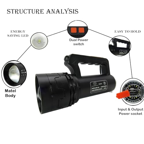 RENMAX Rechargeable 500W LED Torch (White/Red-Blue Blinker) - Image 3