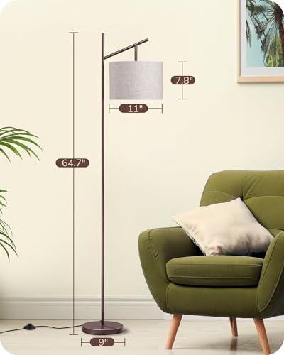 Image of EDISHINE 64.7 inch Modern Arc Floor Lamps for Living Room, Brown Standing Lamp | 3 Color Temperatures, Bulb Included, Adjustable Linen Shade, Foot Switch, Tall Light for Bedroom, Office, Nursey