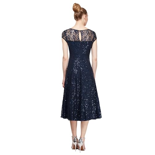 Image of S.L. Fashions Womens Stretch V-Neck Tea Length Dress