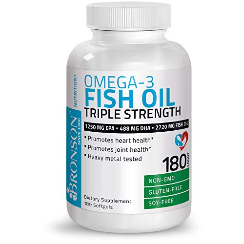 Bronson Omega 3 Fish Oil Triple Strength 2720 Mg, High Epa 1250 Mg Dha 488 Mg, Non-Gmo Heavy Metal Tested, 180 Softgels #TOP5