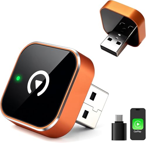 Image of Wireless Carplay Adapter, Suitable for Vehicles Equipped with Cabled CarPlay, Plug and Play Feature enables Fast and Stable CarPlay Wireless Connection, Suitable for 800+ Vehicles (Orange)