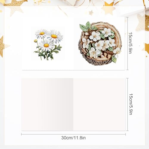 Image of 6 Pack Diamond Painting Greeting Card Kits with Envelopes, 5D Handmade Floral Wooden Slice Cards, DIY Crystal Rhinestone Diamond Art Cards for Christmas, Birthday, Thanksgiving, and Holidays