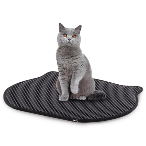 MaxxPet Tapis Litiere Chat – Tapis Chat 50x40cm Résistant à l'Urin - Tapis de Bac à Litiere pour Chats – Protege Litière Chat Imperméable – Tapis de Propreté et Éducation pour Chat -Noir