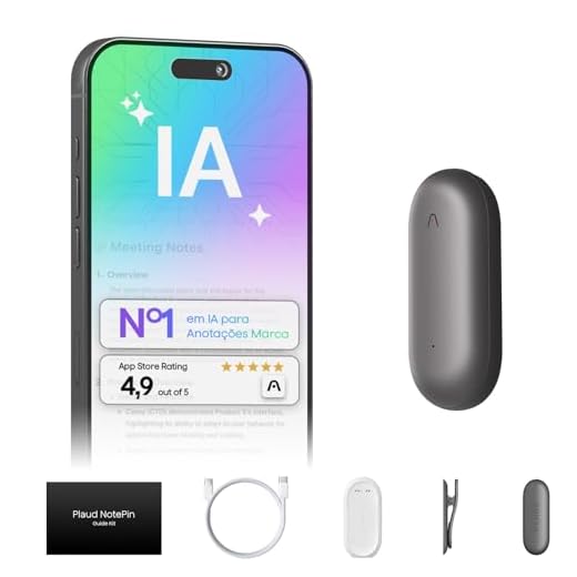 Gravador de voz com IA, com PLAUD NotePin, controle de aplicativo, anotador com IA, transcrição e resumo com IA, 112 idiomas, 64 GB, gravador de áudio para aulas, reuniões, cinza cósmico