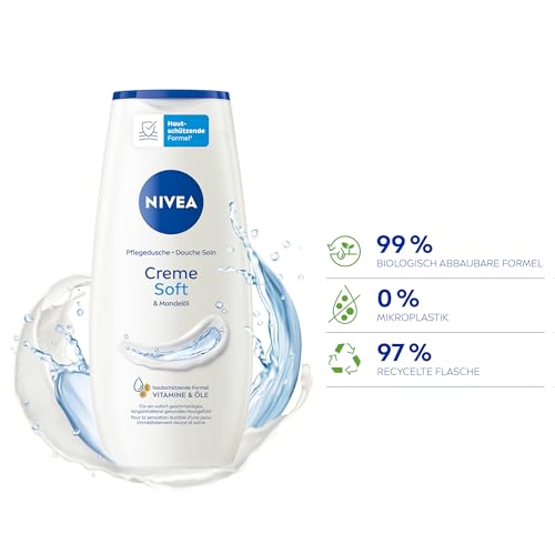NIVEA Creme Soft Pflegedusche, Duschgel mit Vitaminen und wertvollen Ölen, feuchtigkeitsspendende und pH-hautneutrale Cremedusche mit mildem Duft (250 ml)