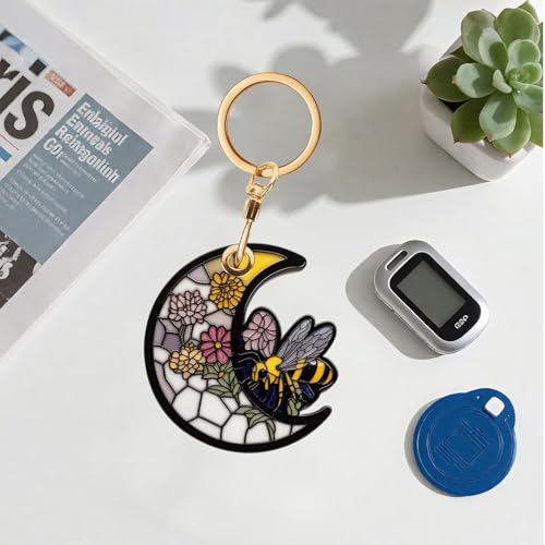 Llavero de piel de abeja estilo vitral elegante y resistente para carteras 7