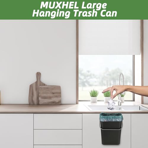 Image of 1Pcs Hanging Trash Can with Lid, 3.2 Gallon /12L Kitchen Hanging Garbage Can with Lid, Large Wall-Mounted Compost Bin Under Sink for Kitchen, Bathroom, Cabinet Door(Black)