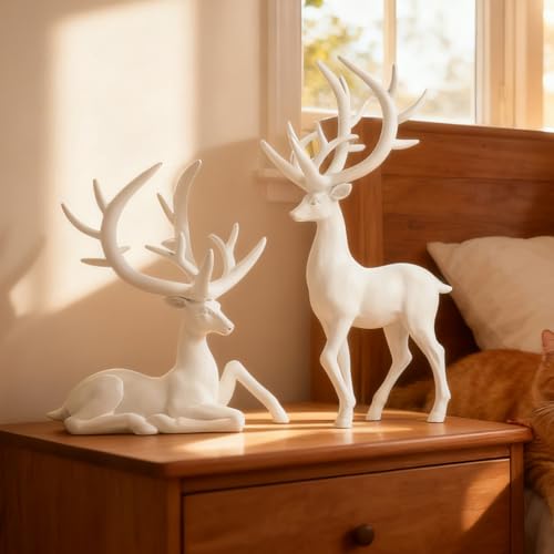 Figurines de renne en résine blanc argenté pour décoration de table de Noël de 2 pièces - 3