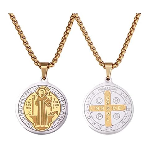 OEMOO St Saint Benedict Medal Necklace, Stainless Steel Exorcism Medal Ward Off Evil Protection Jewelry Christian Gifts Catholic Gifts Cover