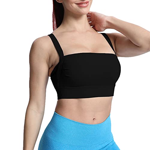 Aoxjox Women's Workout High Impact Sports Bras Fitness Square Neck Balcony Open Back Bra Yoga Crop Tank Top (Black, Small) - Image 3