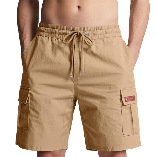 Image of Men's Cargo Shorts Elastic Waist Outdoor Loose Fit Sport Shorts Summer Joggers Casual Short with Multi-Pocket