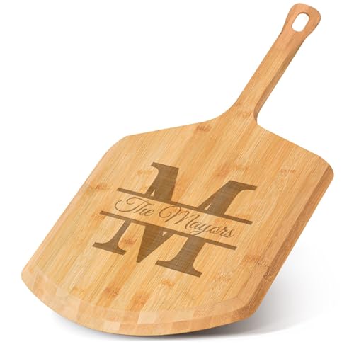MYETCHEY Personalized Pizza Peel, Bamboo Serving Board, Custom Engraving, Gift for Dad (The Mayors)