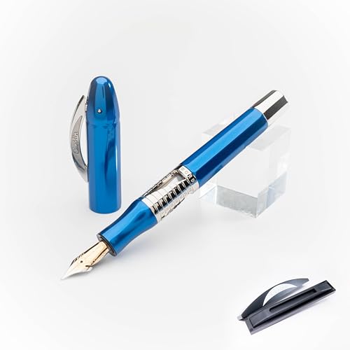 Conklin Nozac Classic 125 Anniversary - Pluma estilográfica edición limitada (borde azul/cromado) - Pluma mediana de 14 quilates