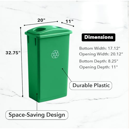 Image of 23 Gallon Slim Rectangular Garbage Can - with Bottle /Can Lid - Green