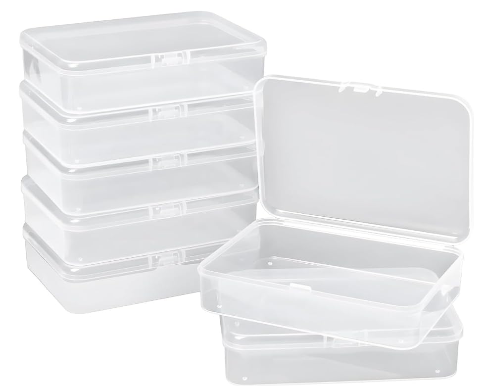 Pueine Small Plastic Case, 4x3x1 Inch Mini Plastic Storage Containers Box with Lid, Clear Rectangle Box Organizer for Collecting Small Items, Beads, Jewelry, Cards, Crafts,8 Pcs