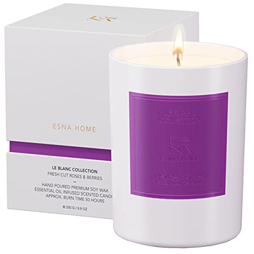 Esna Home Leblanc Fresh Cut Roses & Berries Premium Aromatherapy Scented Candles | Gifts For Her | All Natural Essential Oils Soy | 8.8Oz 50 Hours Long Burning | Votive Candle With Matching Gift Box #TOP11