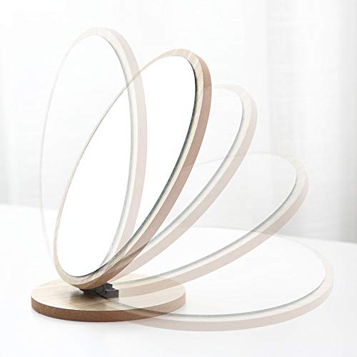 Aestivate Oval Compact Table Mirror Standing Wood Framed Mirror Desktop Mirror 90 Degree Rotating Mirror For Makeup Cosmetic #TOP3