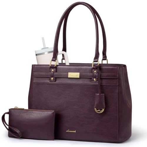 LOVEVOOK Laptop Tote Bag for Women, 15.6 Inch Waterproof Leather Work Computer Bag, Large Business Office Briefcase Shoulder Handbag Purse Gifts for Women