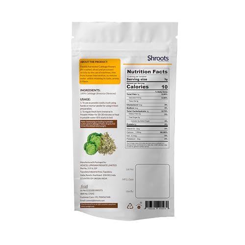 Image of SHROOTS Dehydrated Cabbage Leaves Flakes | 100% Natural & Pure Vegetarian | Machine-Dried for Maximum Freshness | No Preservatives, Nutrient-Rich & Aromatic | Ideal for Cooking, Soups, Curries & Seasoning | 45g Each (Pack of 1)