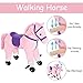 Qaba Kids Interactive Plush Mechanical Walking Ride On Horse Toy with Wheels, Pink