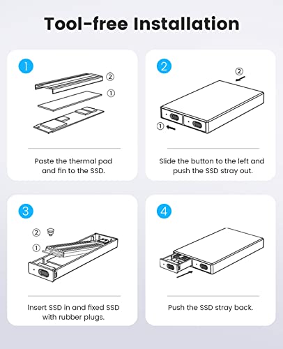 Image of ORICO Dual M.2 NVMe SSD Enclosure, USB C to M2 Adapter for M Key PCIe 2230 /2242 /2260 /2280 M.2 SSDs,Tool-Free Installation Aluminum M.2 Reader Support Trim and UASP up to 2x4TB-BM2-2N