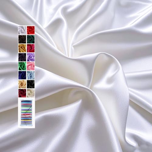 White Satin Fabric 60 Inch by 1 Yards Solid Silky Charmeuse Fabrics for Wedding Decoration Table Cover DIY Dress Fashion Backdrop Crafts Support