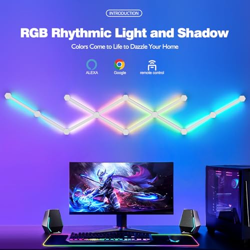 Image of Gaming Lights for Wall, RGB LED Gaming Lights, Smart Wi-Fi Game Lamp with Voice Control and Remote, Party Decor Light for Game Room Party Setup Bedroom Living Room DIY 12 Pack Wall Sconce.