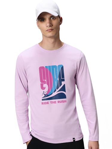 Image of Bewakoof Men Typography Regular Fit Full Sleeve Round Neck Pure Cotton T-Shirt