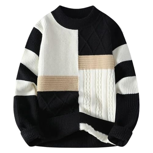 Autumn Winter Men's Knit Sweater Patchwork Loose Casual Pullovers Men O-Neck Knitted Streetwear Tops